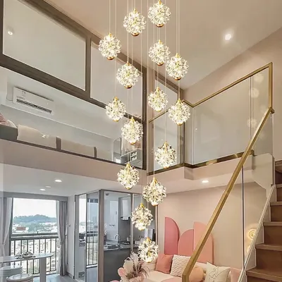 Loft-style high-ceiling living room chandelier