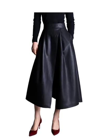 Matte Lamb Leather Skirt with Front Slit