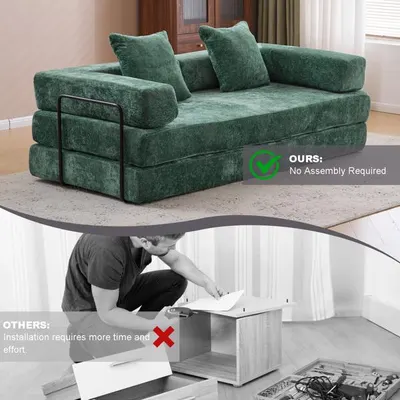 Convertible Sleeper Sofa Bed, Boneless Cloud Queen Futon Couches with  Pillows & Removable Armrests
