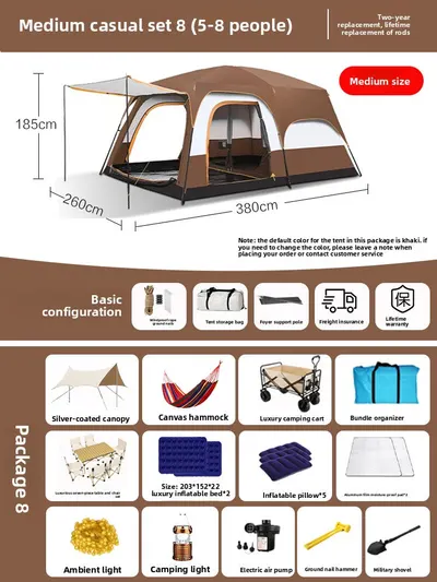 Foldable Waterproof Camping Tent with Two Bedrooms