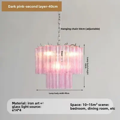 French Style Pink Glass Chandelier with Multi Layer Design