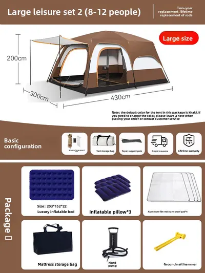 Foldable Waterproof Camping Tent with Two Bedrooms