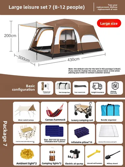 Foldable Waterproof Camping Tent with Two Bedrooms