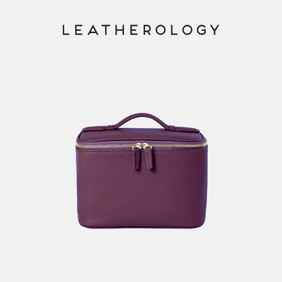 Genuine Leather Cosmetic Bag with Handheld Handle