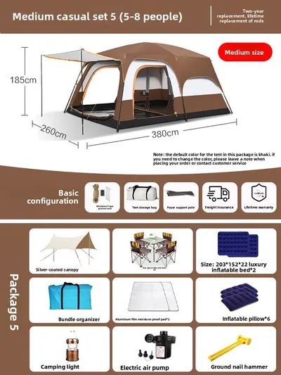 Foldable Waterproof Camping Tent with Two Bedrooms
