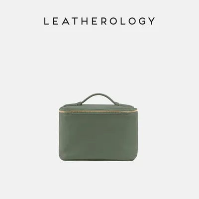 Genuine Leather Cosmetic Bag with Handheld Handle