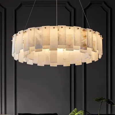 Modern Copper Marble Chandelier with LED Lighting