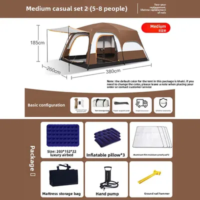 Foldable Waterproof Camping Tent with Two Bedrooms
