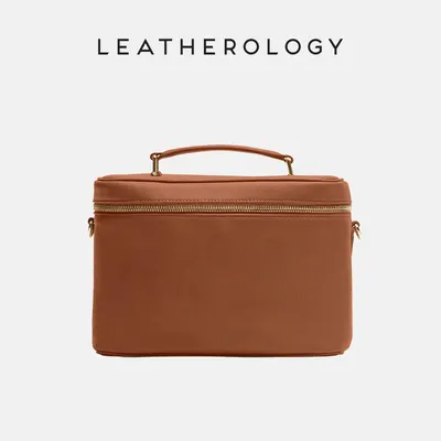 Genuine Leather Cosmetic Bag with Handheld Handle