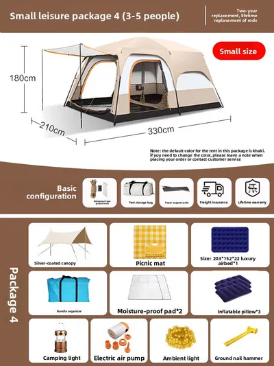 Foldable Waterproof Camping Tent with Two Bedrooms