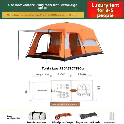 Foldable Waterproof Camping Tent with Two Bedrooms
