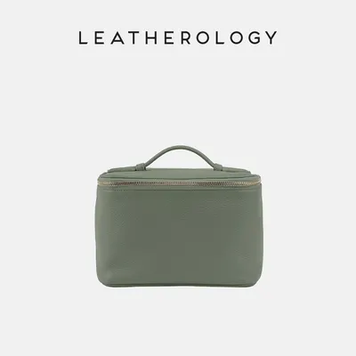 Genuine Leather Cosmetic Bag with Handheld Handle