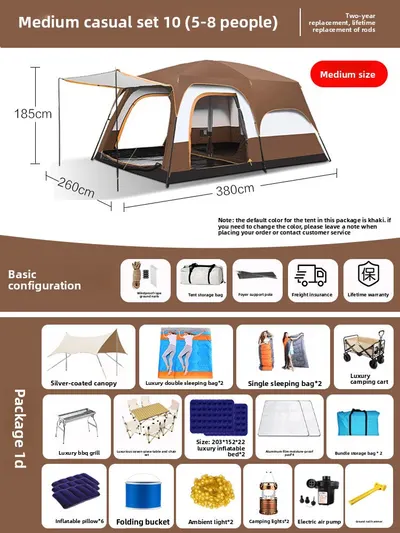 Foldable Waterproof Camping Tent with Two Bedrooms
