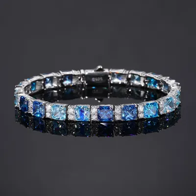 Geometric Moissanite Silver Tennis Bracelet