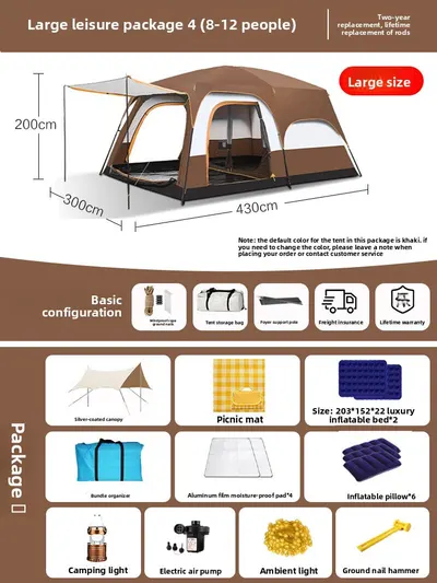 Foldable Waterproof Camping Tent with Two Bedrooms