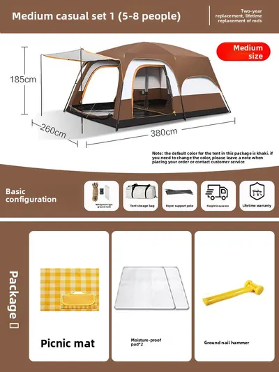 Foldable Waterproof Camping Tent with Two Bedrooms
