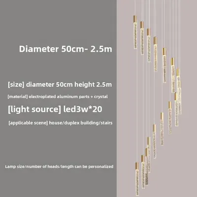Rotating Crystal Staircase Chandelier LED Lighting