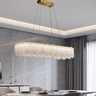 Modern Copper Marble Chandelier with LED Lighting