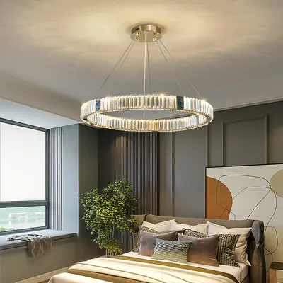 Modern Gold Crystal Round LED Chandelier with Remote Dimming