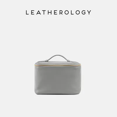 Genuine Leather Cosmetic Bag with Handheld Handle