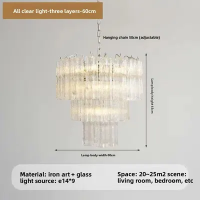 French Style Pink Glass Chandelier with Multi Layer Design