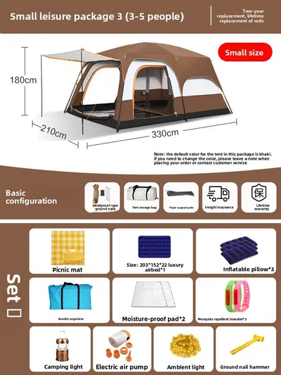 Foldable Waterproof Camping Tent with Two Bedrooms