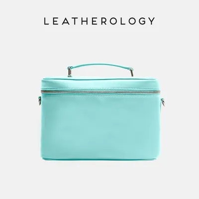 Genuine Leather Cosmetic Bag with Handheld Handle