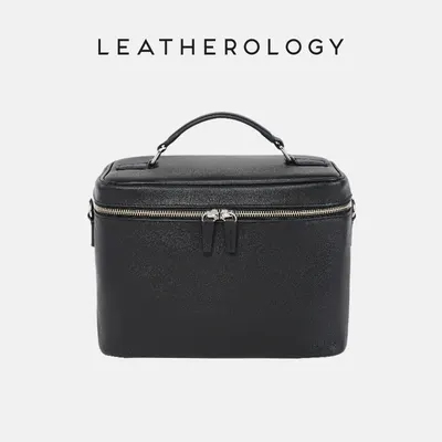 Genuine Leather Cosmetic Bag with Handheld Handle