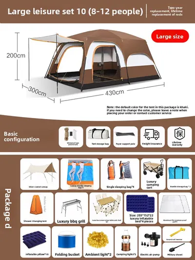 Foldable Waterproof Camping Tent with Two Bedrooms