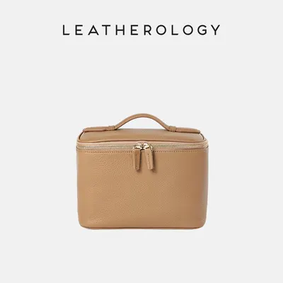 Genuine Leather Cosmetic Bag with Handheld Handle