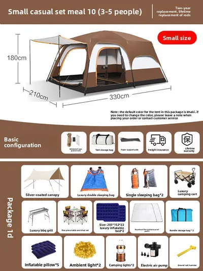 Foldable Waterproof Camping Tent with Two Bedrooms