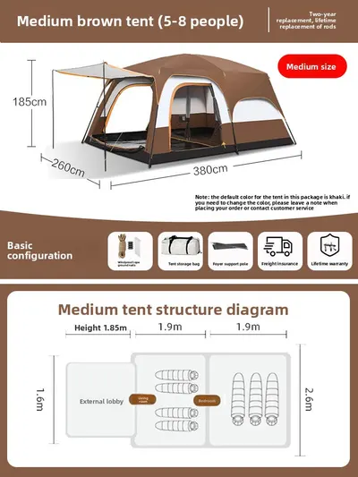 Foldable Waterproof Camping Tent with Two Bedrooms
