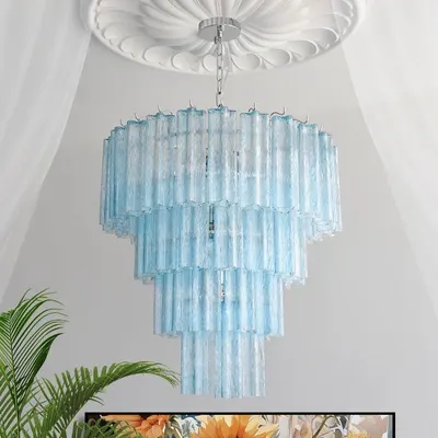 French Style Pink Glass Chandelier with Multi Layer Design