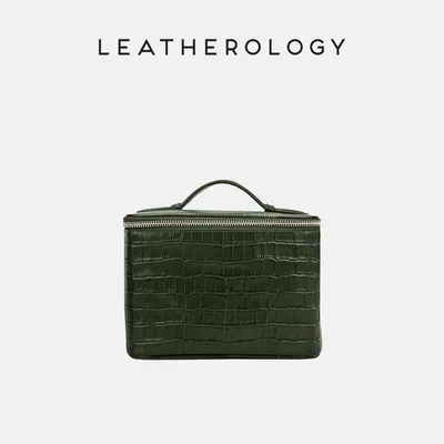 Genuine Leather Cosmetic Bag with Handheld Handle