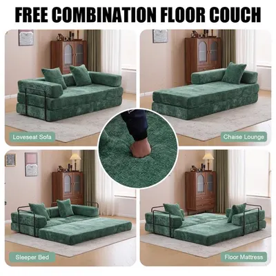 Convertible Sleeper Sofa Bed, Boneless Cloud Queen Futon Couches with  Pillows & Removable Armrests