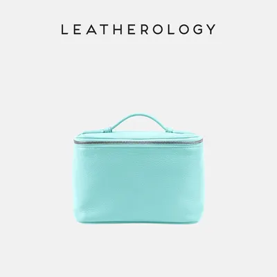 Genuine Leather Cosmetic Bag with Handheld Handle