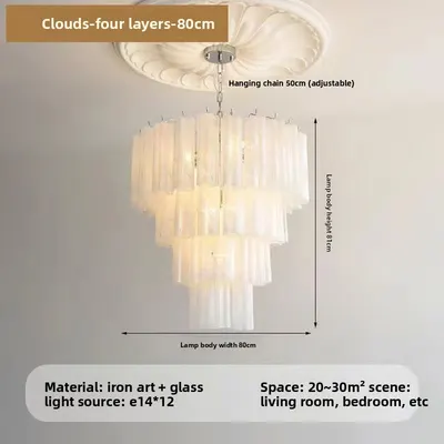 French Style Pink Glass Chandelier with Multi Layer Design