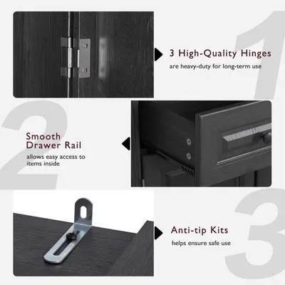 Farmhouse-style embossed textured storage cabinet