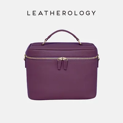Genuine Leather Cosmetic Bag with Handheld Handle