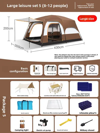 Foldable Waterproof Camping Tent with Two Bedrooms