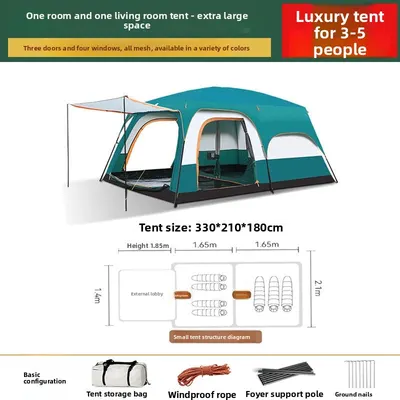 Foldable Waterproof Camping Tent with Two Bedrooms