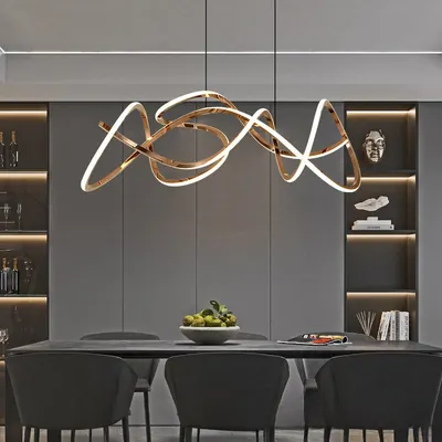 Modern Golden Wave Line LED Chandelier
