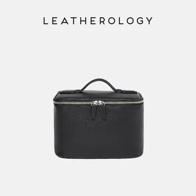 Genuine Leather Cosmetic Bag with Handheld Handle