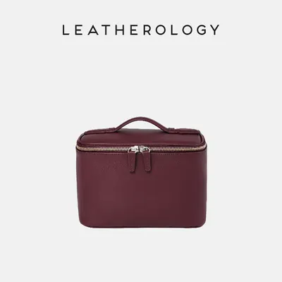 Genuine Leather Cosmetic Bag with Handheld Handle