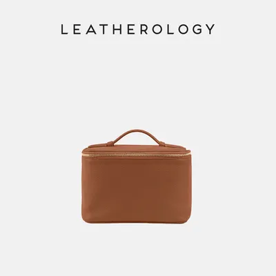 Genuine Leather Cosmetic Bag with Handheld Handle