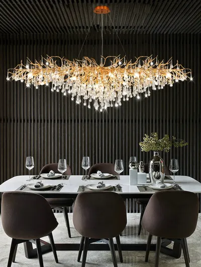Modern Gold Crystal Branch LED Chandelier for Dining Room & Foyer