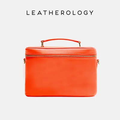 Genuine Leather Cosmetic Bag with Handheld Handle