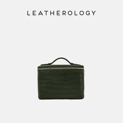 Genuine Leather Cosmetic Bag with Handheld Handle