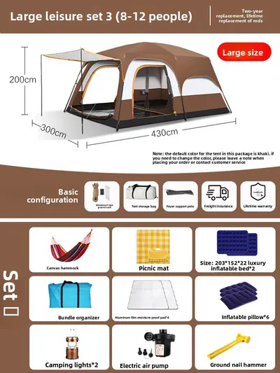 Foldable Waterproof Camping Tent with Two Bedrooms