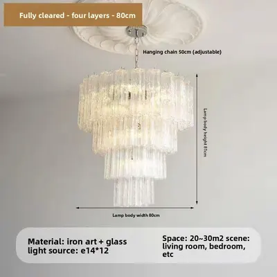 French Style Pink Glass Chandelier with Multi Layer Design